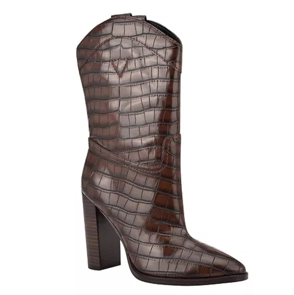 Guess Marney 2 Western Crocodile Leather Mid Calf Cowboy Heeled Boots - Picture 3 of 11